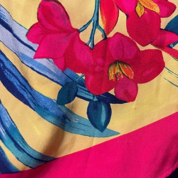 Cache y2k vintage silk one shoulder tropical print top vacation resort floral - Picture 6 of 6